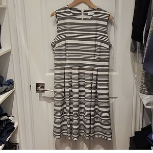 Calvin Klein Black and White Pleated Midi Dress
